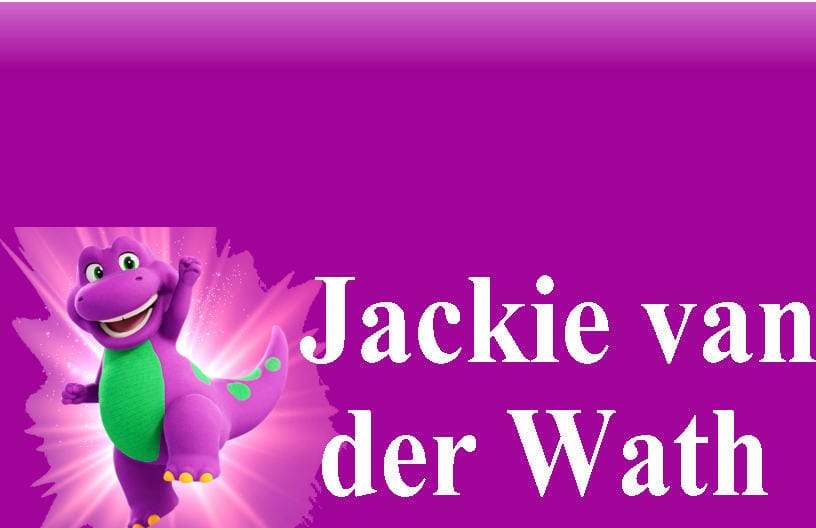 a purple dinosaur with white text